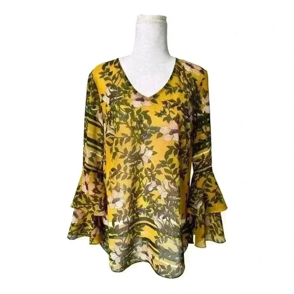 CAbi Spring Scene Sheer Floral Long Sleeve Blouse Size S - Picture 3 of 8